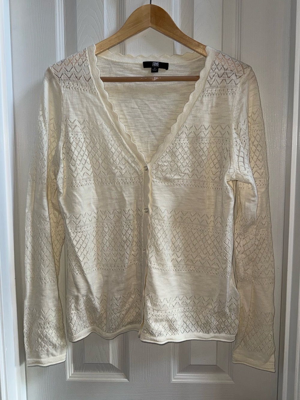 Frye Ivory Eyelet Lightweight Cardigan M Cotton Casual Comfy Everyday Summer